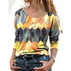 Блузка женская с круглым вырезом, модный элегантный пуловер в стиле ретро, с длинным рукавом, в стиле пэчворк, осень 2021