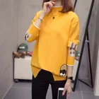 Весенне-осенний новый корейский женский свитер с высоким воротом, повседневный свободный вязаный пуловер с длинными рукавами и аппликацией, топ