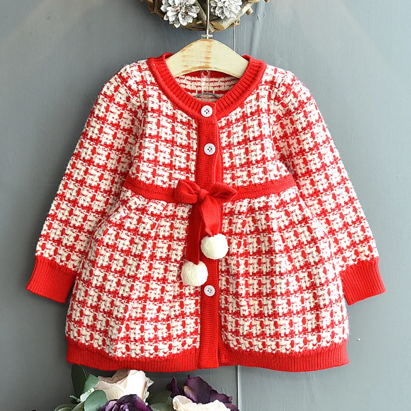 Humor Bear  Fall Girls Autumn Dress-Style Tops 2022 New Baby Knitted Bottoming Shirt Baby Sweater Kids Clothing Plaid Dress