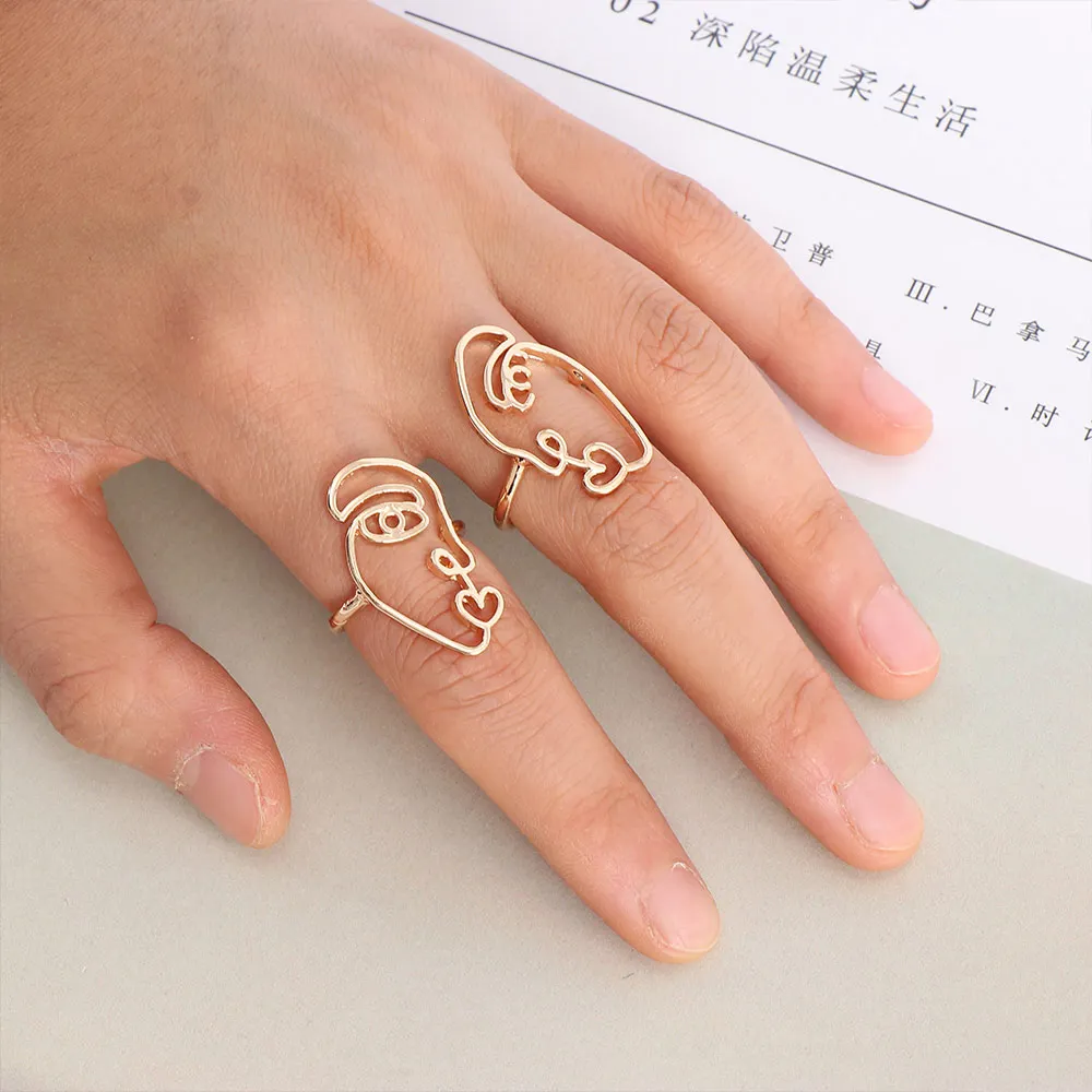 

2PCS/Set Hip Hop Abstract Face European Fashion Creative National Style Rings for Women Exaggeration Ring