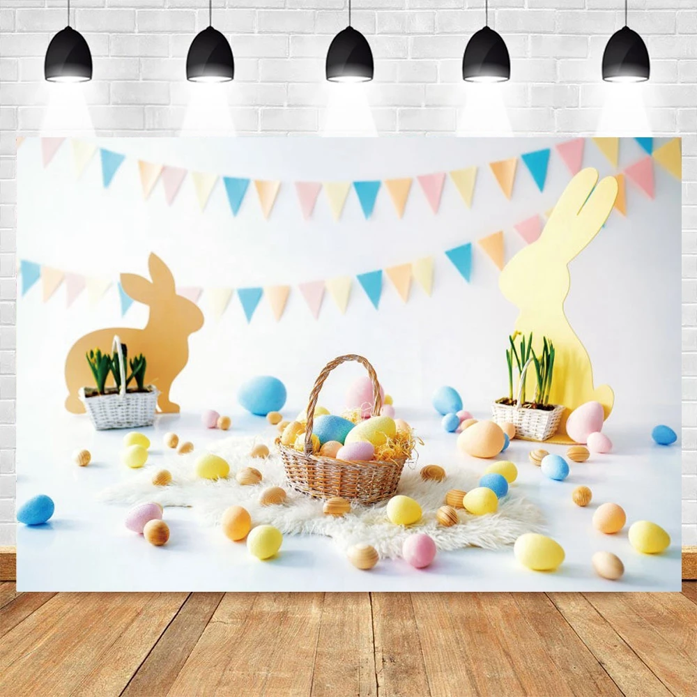 

Spring Easter Backdrop Rabbit Bunny Colorful Eggs Photography Background Kids Children Decor Banner Portrait Photo Booth Props