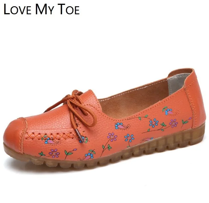 Новый 2019 Сезон весна Цветочный узор Простая обувь из натуральной кожи женская на