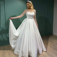 eightree sexy wedding dresses long sleeve glitter bride dress 2022 white satin a line princess wedding evening gowns plus size