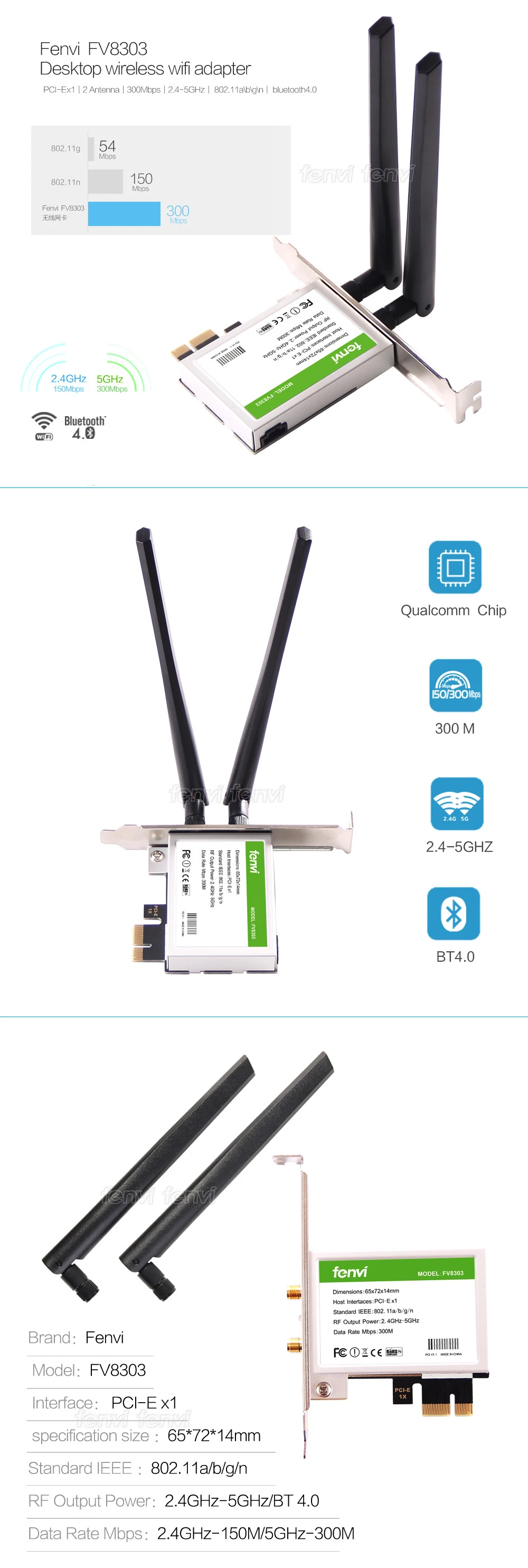 600 Мбит/с inalámbrica de Dual Band адаптер Wi-Fi Настольный WLAN Wi-Fi Bluetooth BT 4,0 802,11/b/g/n PCI-Express 1X/8X/16X ta