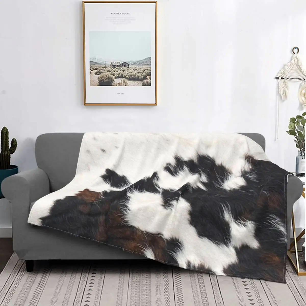 

Cowhide Detail Throw Blanket 1650 Super Scandinavian Style Blankets Polar Blankets For Sofas Couple Bed Quilt