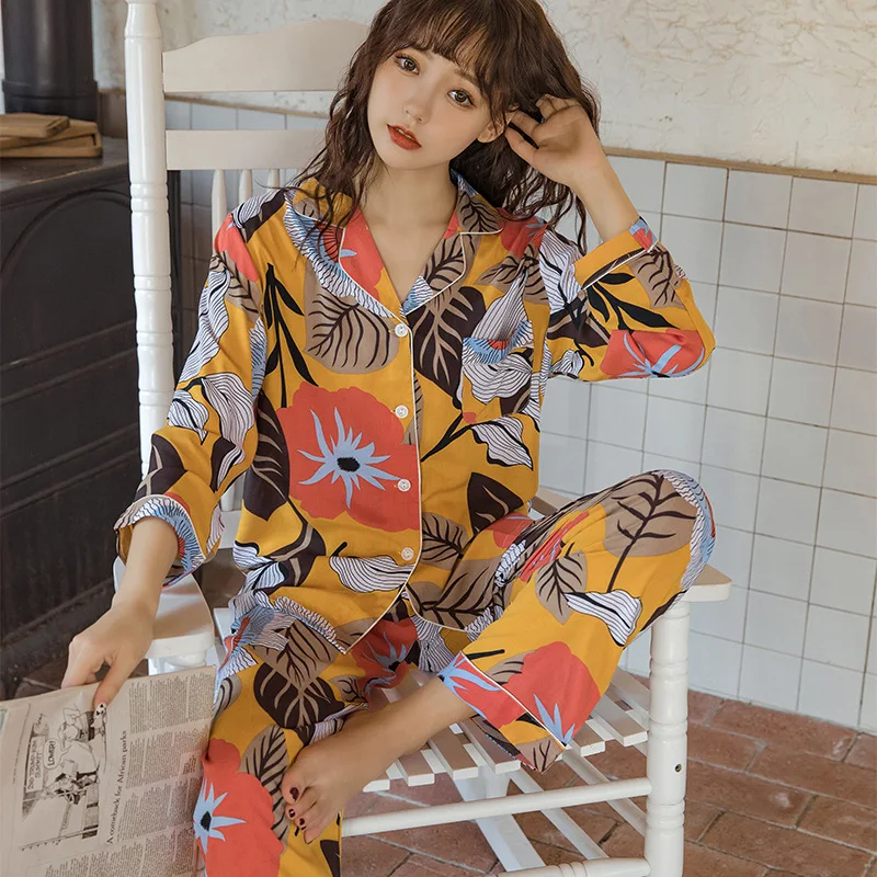 20210 летний женский пижамный комплект с длинными рукавами модная Домашняя одежда