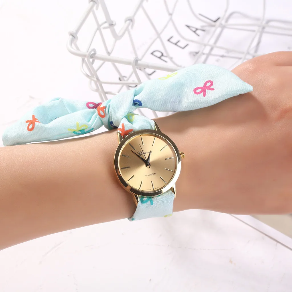 Цветок ткань дизайн девушка часы мода женское платье сладкие дамы браслет