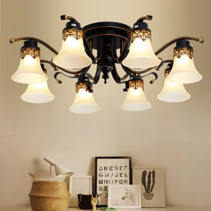 Винтажный потолочный светильник Античная Металлическая стеклянная люстра в