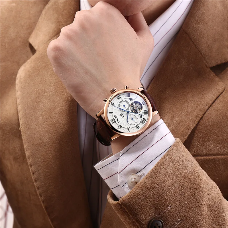 

ONOLA ON6804 Brand Automatic Mechanical Men Watch Tourbillon Sport Clock Leather Casual Business Retro Watch