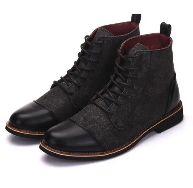 Winter Men Snow Boots Warm Plush Plus Size Men Boots Pointed Toe Winter Casual Leather Shoes Men Chelsea Boots Plus Size 39-48 - Цвет: Черный