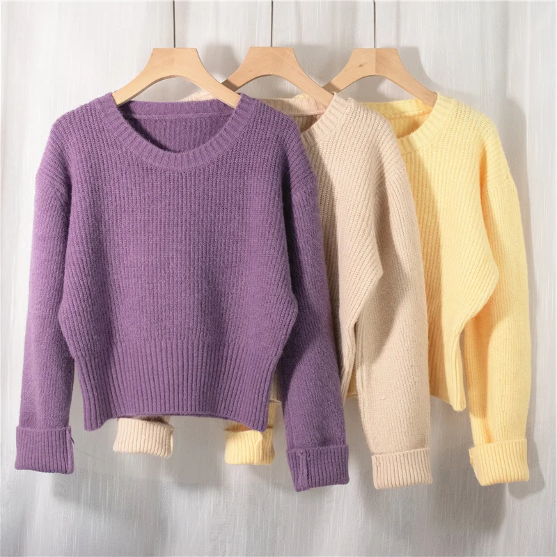 

JCHB Colorfaith New Spring Women's Sweater Pullovers Warm Minimalist Korean Short Elegant Solid Sweet Lady Jumpers Sw1184