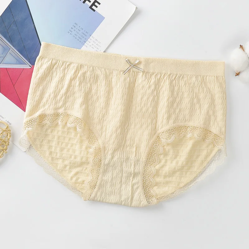 

2021 Japanese Bubble Briefs, Breathable And comfortable, Sexy Lace Trim cotton Crotch, Ladies Mid-Waist Briefs