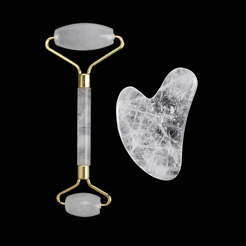 Нефритовый роллер-массажер для лица и гуаша из розового кварца |