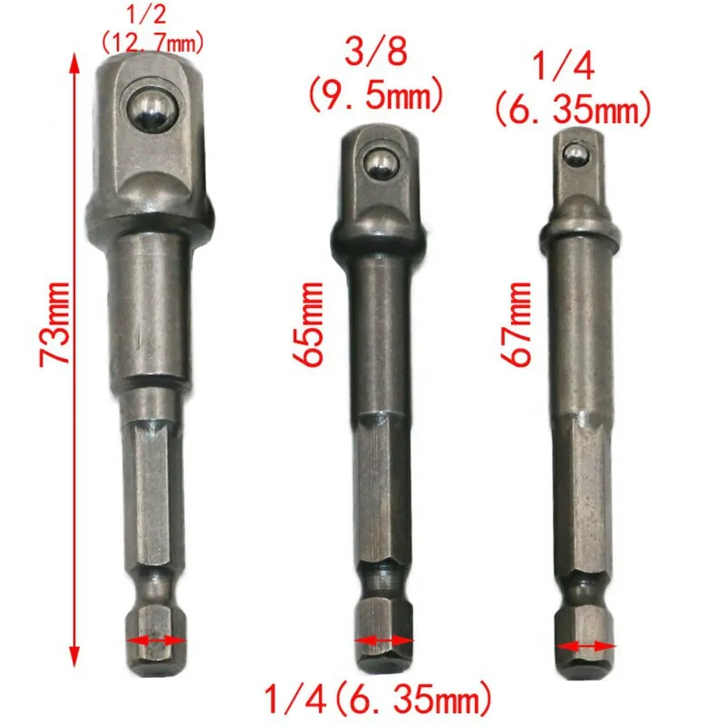 

3pcs/set 1/4" 3/8" 1/2" Hex Power Drill Driver Socket Wrench Adapter Extension Bar Bit Hex Socket Bits Wood Metal Drillin