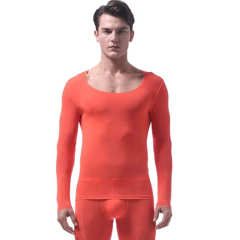 

Autumn Winter Men's Super Thin Seamless Thermal Long Johns Tops Ice Silk Long Sleeve Tops Tees T-shirts
