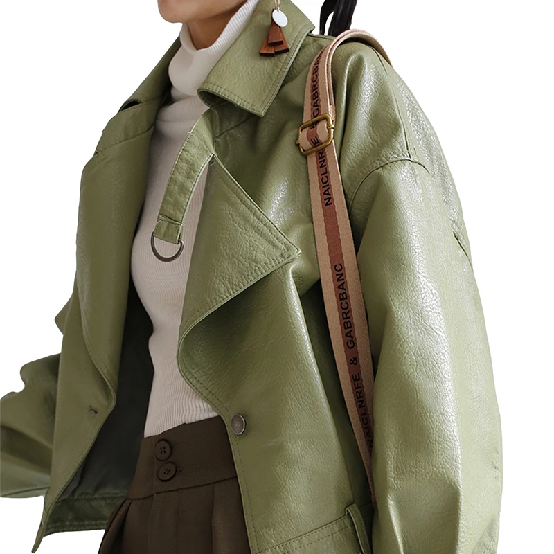 Куртка FTLZZ женская из искусственной кожи Короткая Повседневная винтажная