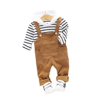 spring autumn kids casual garment infant striped t shirt bib pants 2pcssets baby boys girls clothes children cotton sport suit