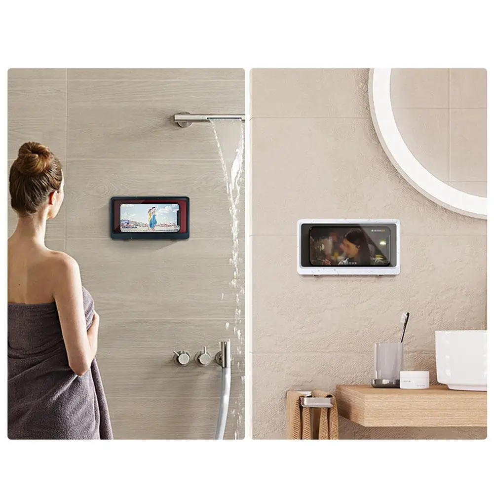 

Wall-Mounted Waterproof Anti-Fog Transparent Sealed Phone Holder for Toilet Bath