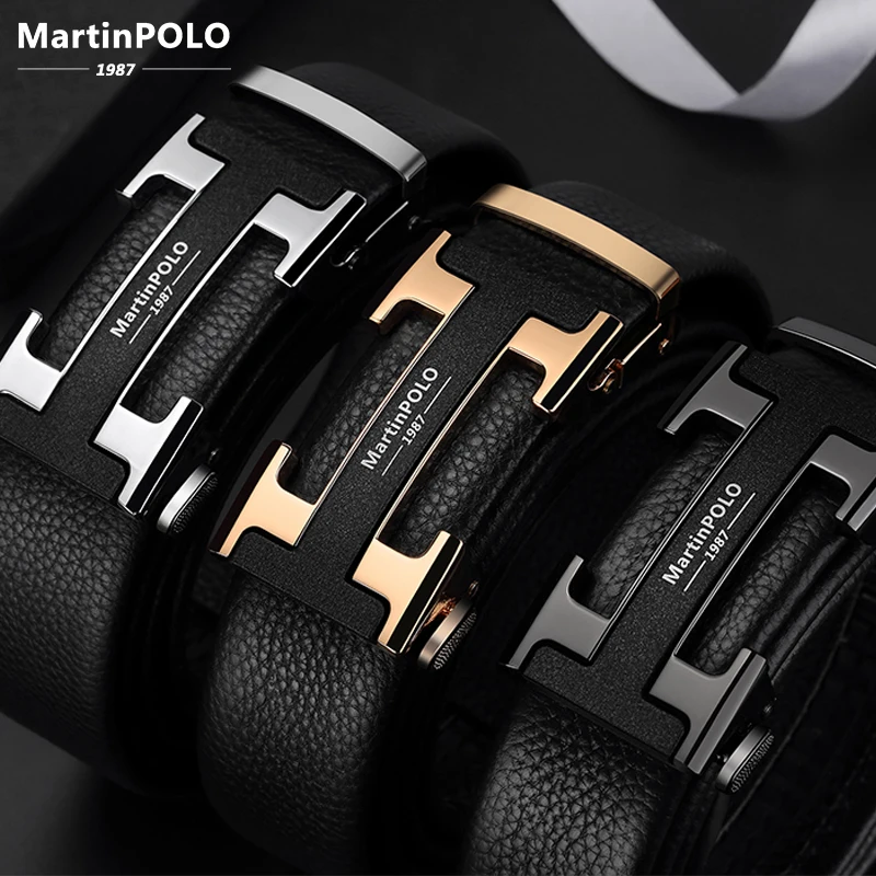 2020 MartinPOLO Famous Brand Belt Men Top Quality Genuine Luxury Leather Belts for Men Strap Male Metal Automatic Buckle Fashion