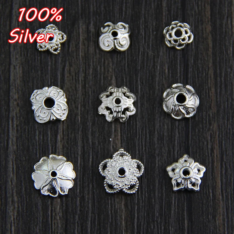 10 шт. шапочки из серебра 925 пробы для бусин|Ювелирная фурнитура и компоненты| |