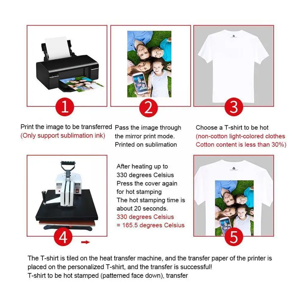 50pcs T Shirt A4 Transfer Paper Iron On Heat Press Shirts Inkjet For T Printing Craft Fabrics A4 Paper Print Light images - 6
