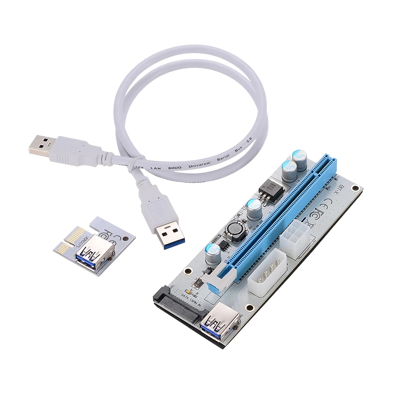 

New 3 in1 60CM PCI-E Riser Card 4pin 6pin SATA Power Supply PCI Express PCIe 1x to 16x Extension Cable for Bitcoin Miner Mining