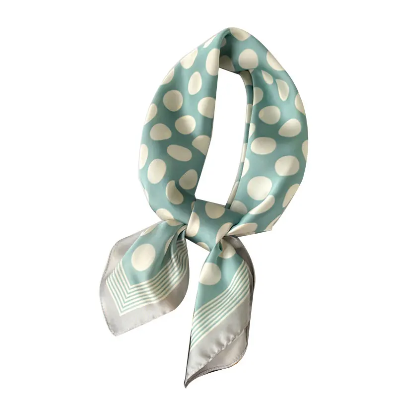 

Silk Satin Hair Scarf Big Wave Point Striped Neck Scarves Female Bandana Shawls Wraps Office Lady Hair Tie Band Square Scarf