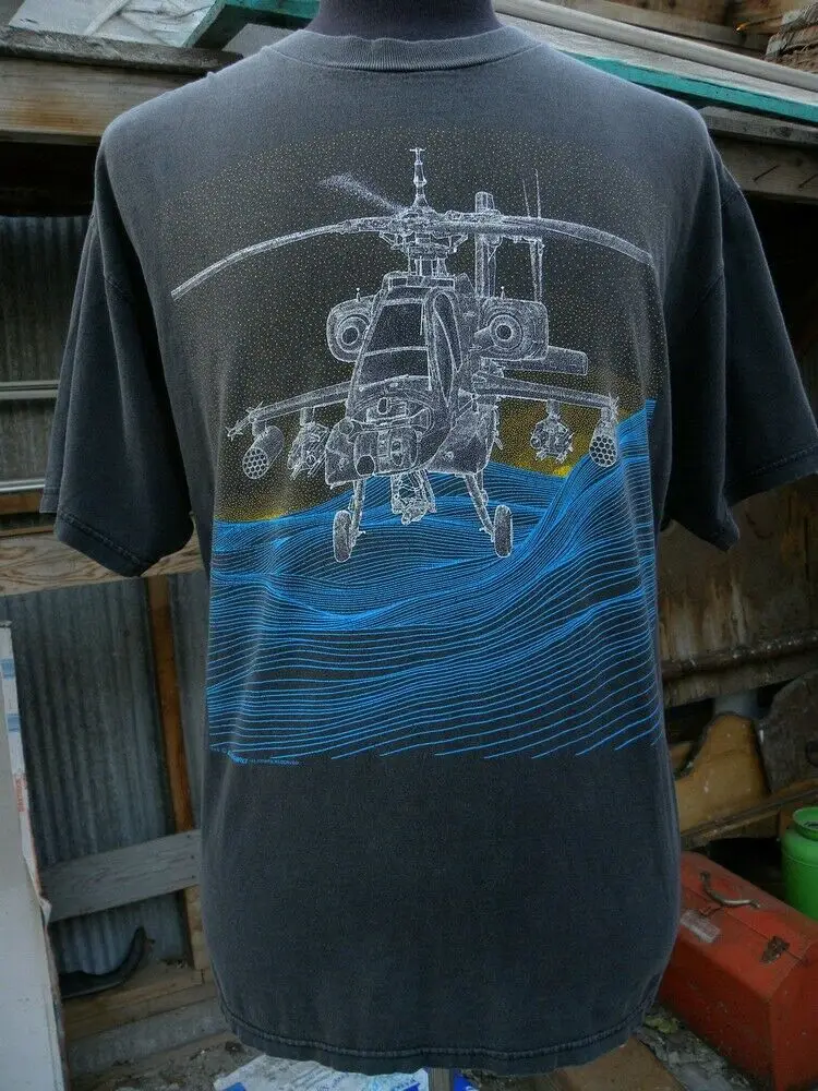Blackhawk Vtg 90s AH-64 Apache Attack Helicopter футболка с изображением черного дрозда Sz S-3XL | Мужская