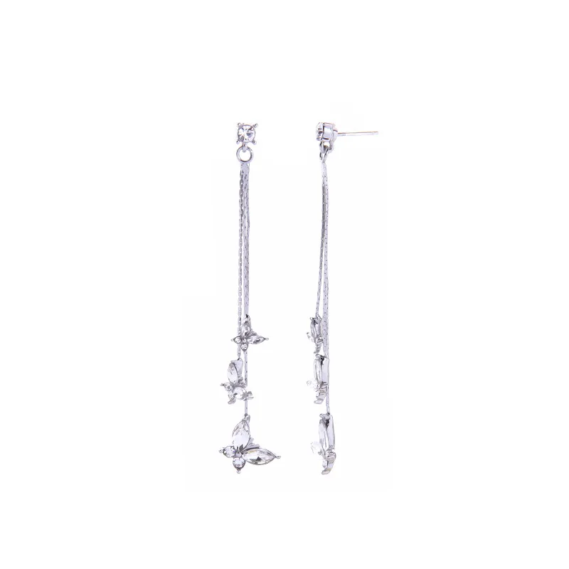 Korean version of the cold wind butterfly earrings fashion niche flowers long paragraph super fairy temperament earring | Украшения и