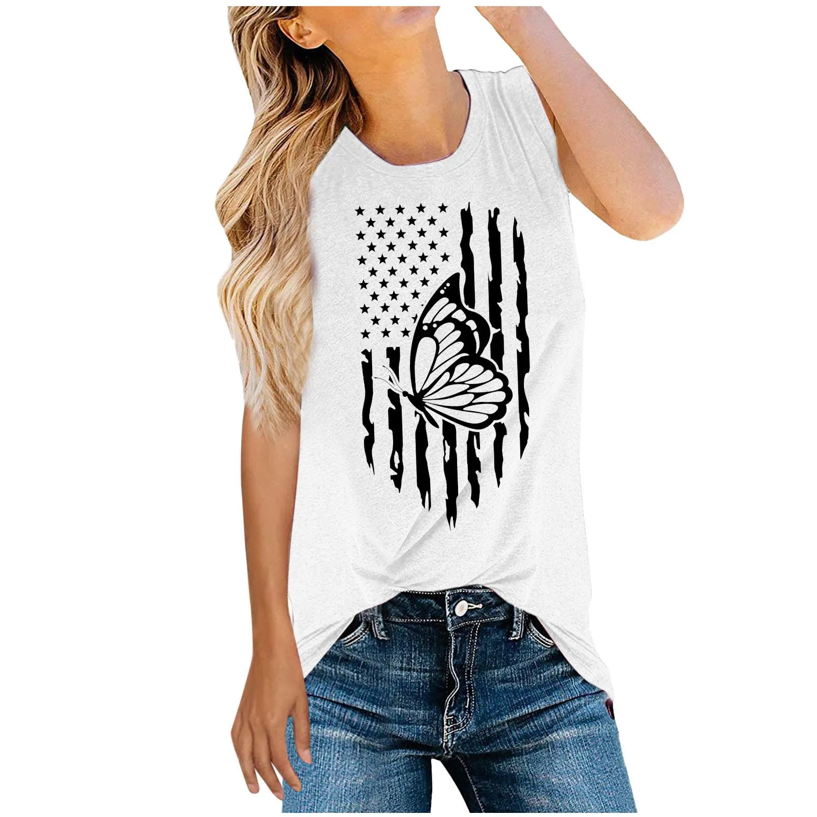 

Women's Casual Loose Independence Day Series Printed Sleeveless Tank Top