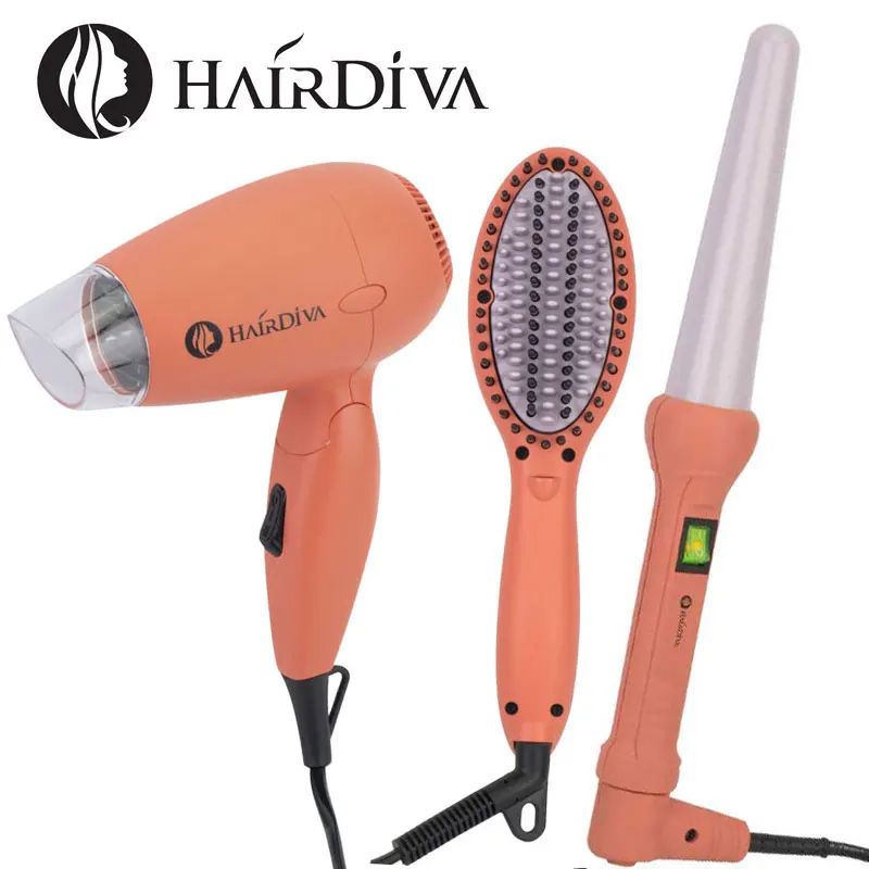 HairDiva Авто двойной напряжение фен и для завивки волос выпрямляющая щетка|Фены
