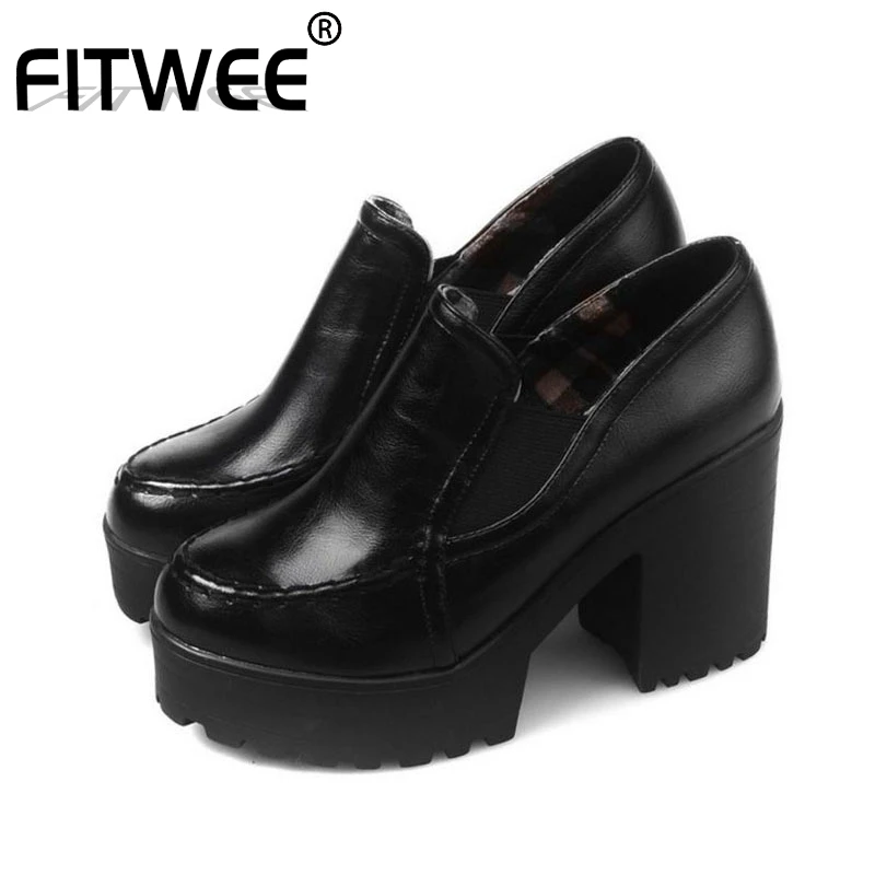 FITWEE/размеры 34-43; Женские базовые туфли-лодочки; модная обувь на платформе и высоком каблуке; Женская Офисная Повседневная обувь; стиль обуви