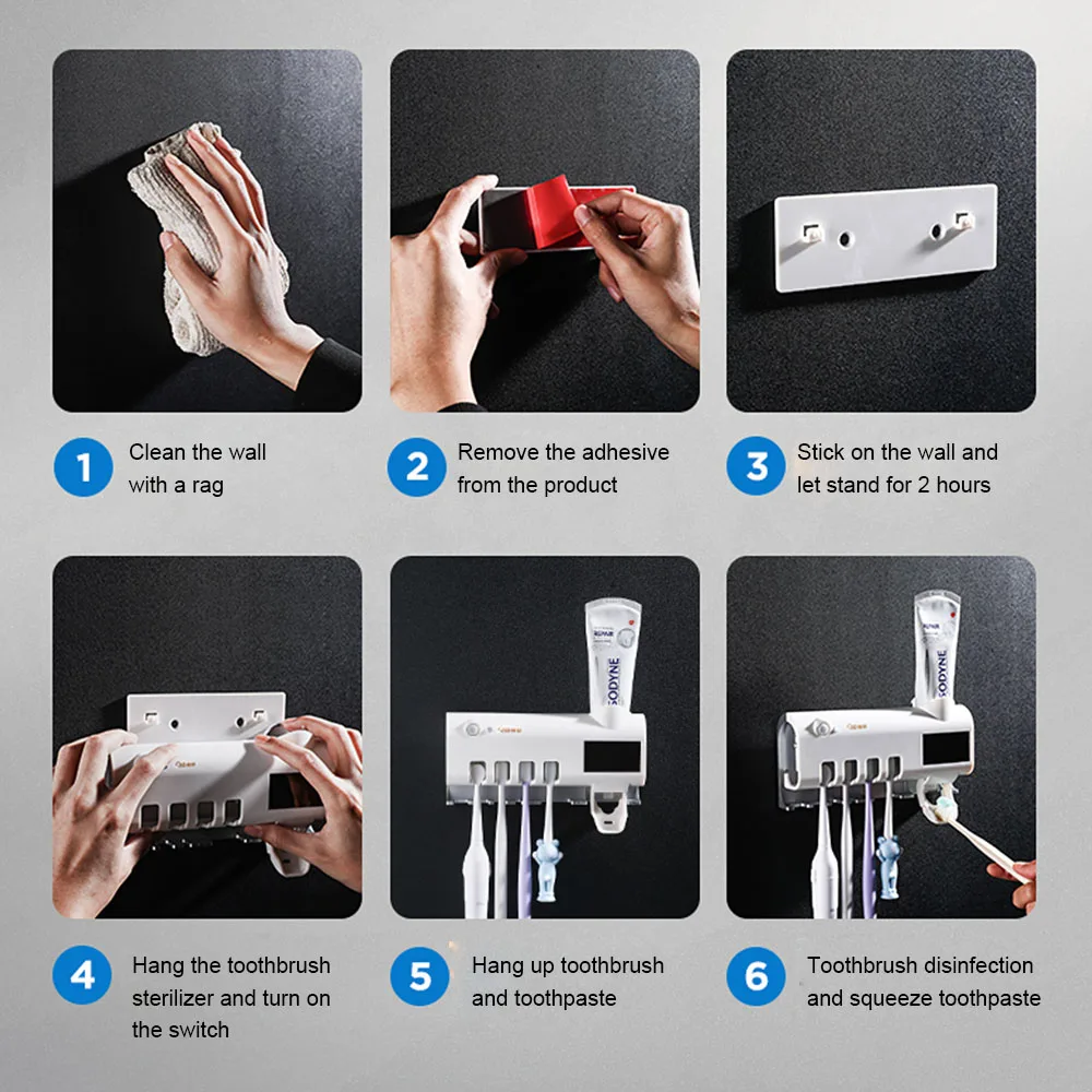 

UV Toothbrush Holder Toothpaste Dispenser Solar Energy Bathroom Toothbrush Storage Box Multi-function Storage Holder USB Charge