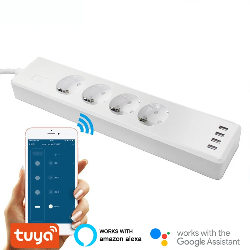 Wifi умная лента питания с европейской вилкой 4 розетки переменного тока порта usb