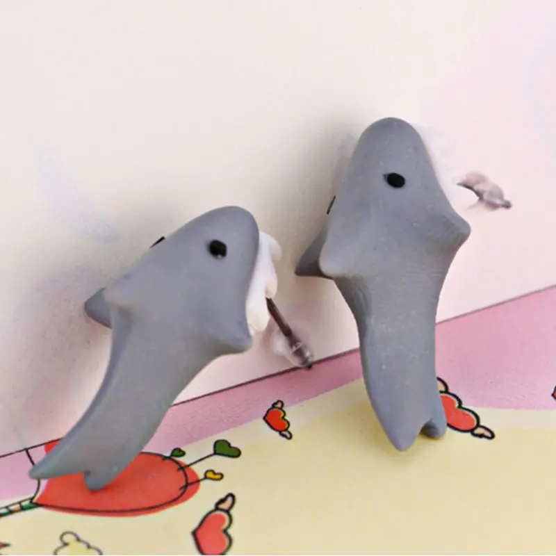 

1Pair Cute Handmade Polymer Clay Shark Earrings For Women Ear Stud Earring Jewelry Brincos