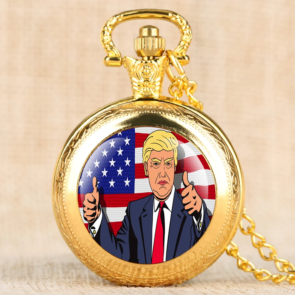 Американский Трамп президент узор кварцевые карманные часы для мужчин разборчивые арабские цифры Женские аксессуары Твердый чехол Подвеска Ожерелье