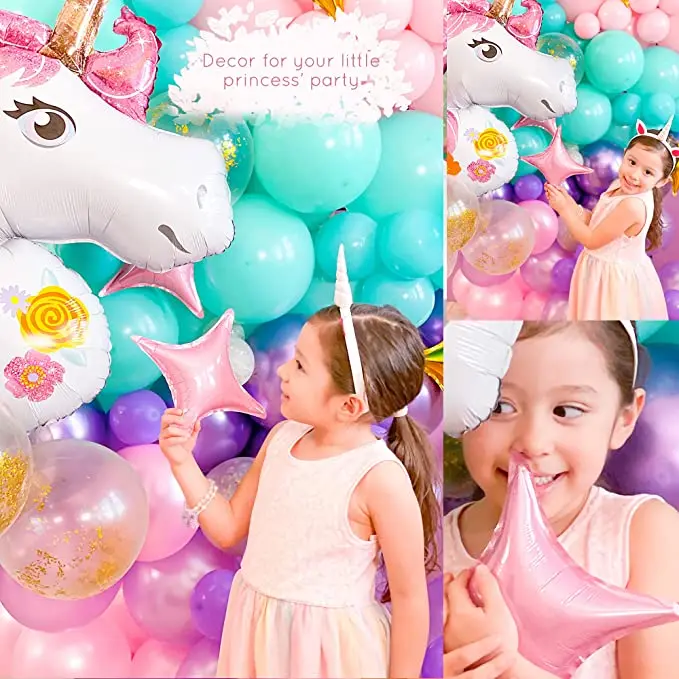 Kit de guirnalda de Globos rosa p&uacute;rpura, arco de Globos de unicornio, vajilla desechable, decoraci&oacute;n de fiesta de cumplea&ntilde;os de boda, Globos de decoraci&oacute;n para Baby Shower-2