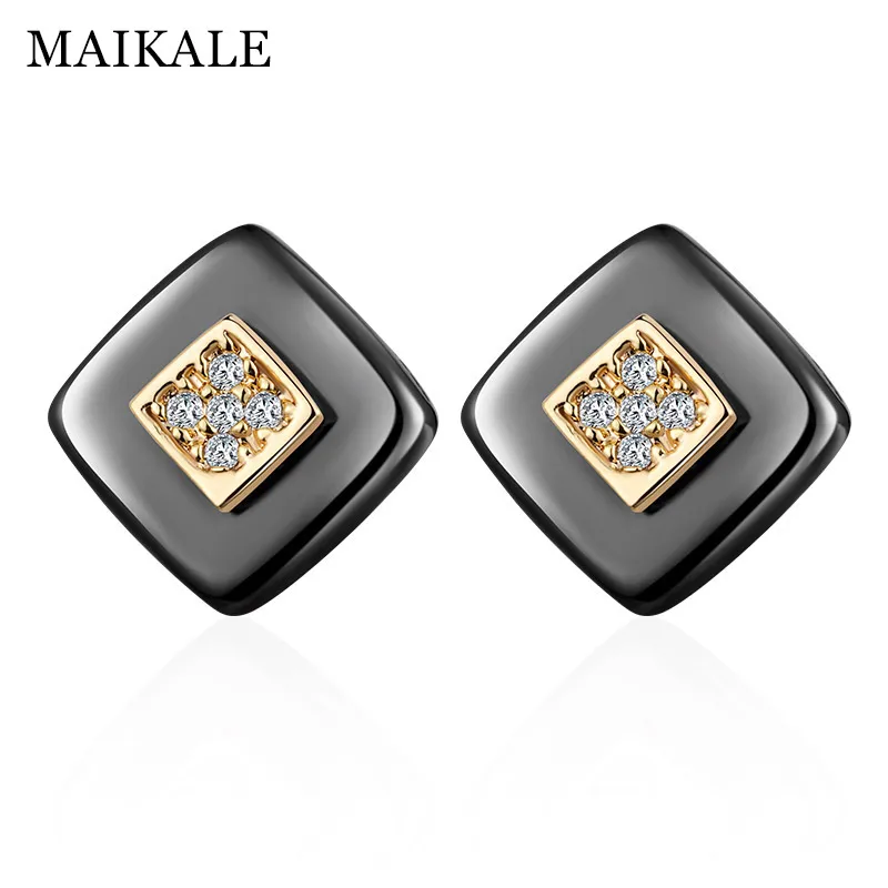 MAIKALE, классические квадратные серьги-гвоздики, керамические, AAA, кубический цирконий, золотой, серебряный цвет, простые корейские серьги для женщин, отправка друзьям