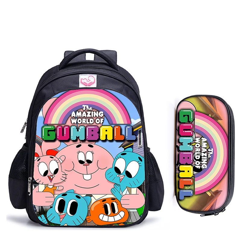 2pcs 015 16 дюймов удивительный мир Gumball детские школьные сумки ортопедические школьный рюкзак для детей мальчиков девочек Mochila Infantil мультяшный чехол - Цвет: 2pcs 015
