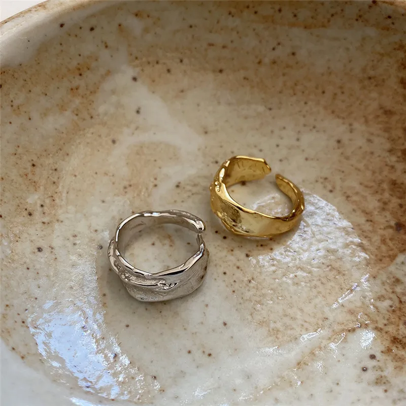 

POFUNUO Real 925 Sterling Silver Minimalist Irregular Special-shaped Niche Rings Women Fashion Pure Silver 18K Gold Plated Rings