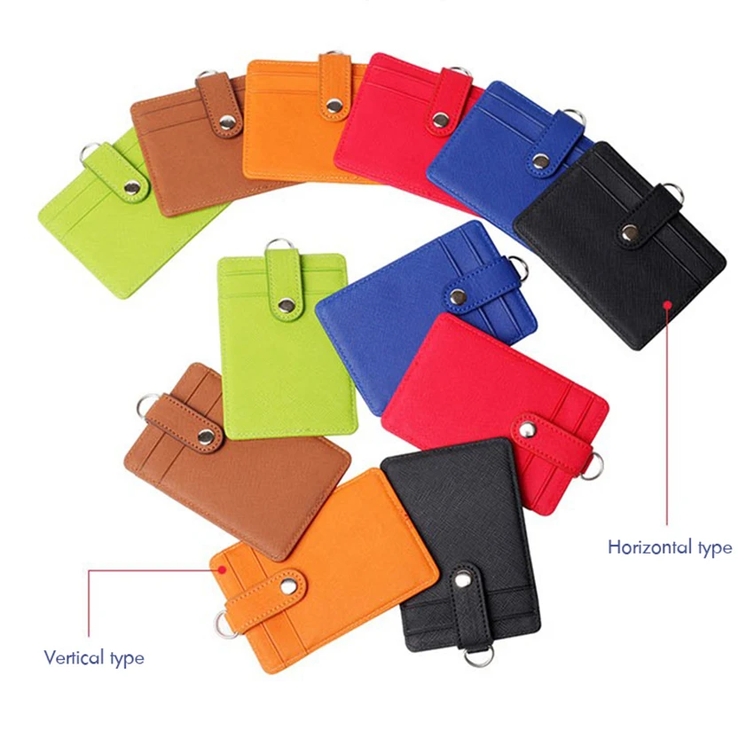 

Leather ID Badge Holder, Vertical / Horizontal ID Badge Holder with 1 Clear ID Window & 2 Credit Card Slot, Retractable Lanyard