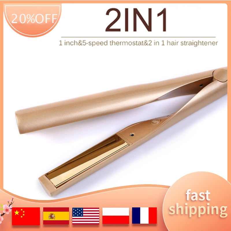 

Hair Straightener and Curling Iron in one Professional Hair Iron Temperature Adjustable Dual Voltage For Girls And Women