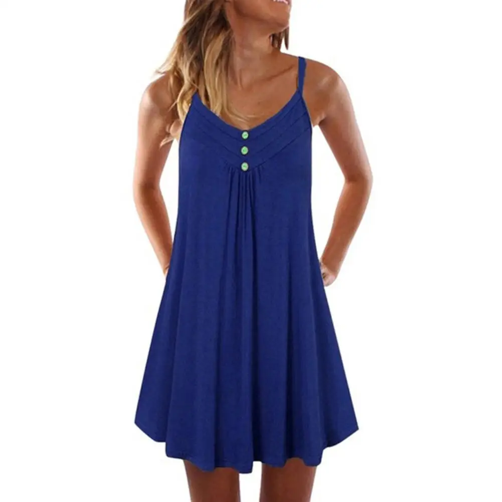 

Summer Women Dresses V Neck Sleeveless Buttons Pleated Large Hem Sundress Knee-length Dress Summer Party Streetwear XXXXL