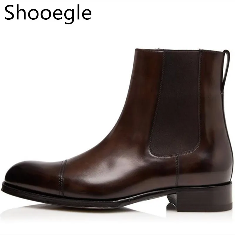 Ботинки мужские кожаные коричневые и черные без застежки на низком каблуке