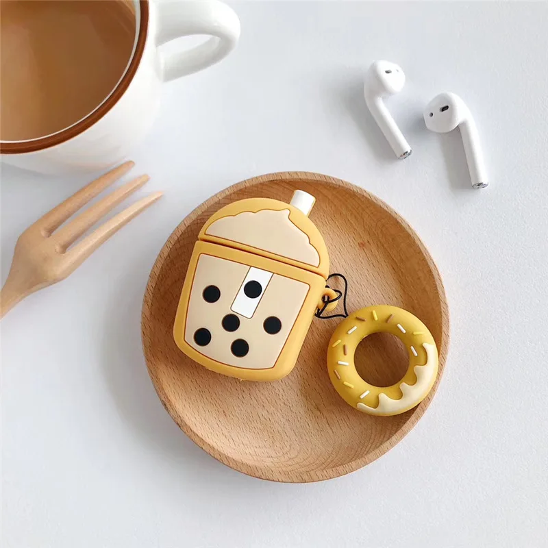 Cute Boba Headphone Case For AirPods 2 Silicone Bubble Tea Wireless Bluetooth Earphone Protective Cover With Finger Ring Strap |
