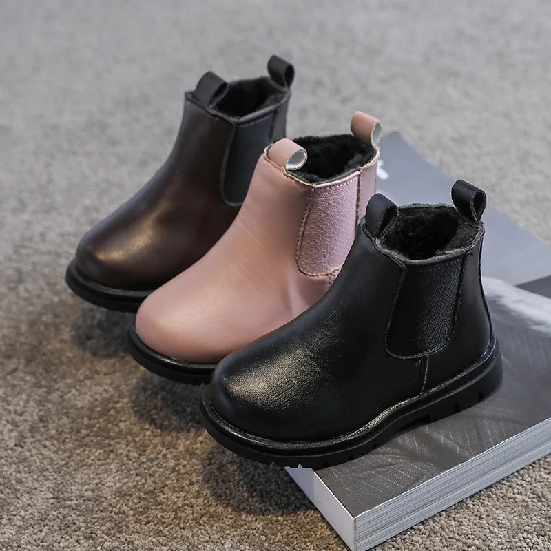 Винтажные детские зимние ботинки черные коричневые розовые меховые на платформе