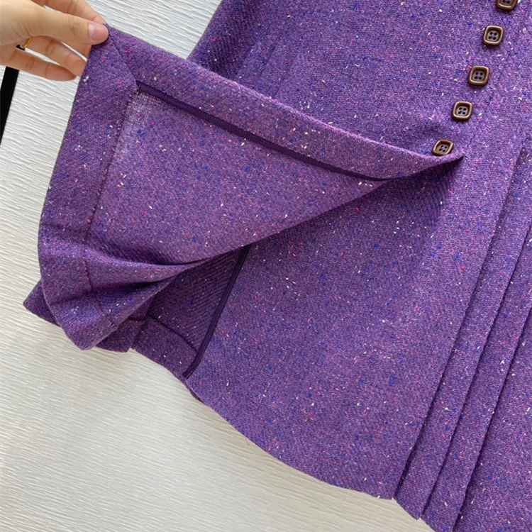 

Europe Style Spring 2021 New Arrival Women's elegant tweed skirts High quality Wool chain pleated skirt B541