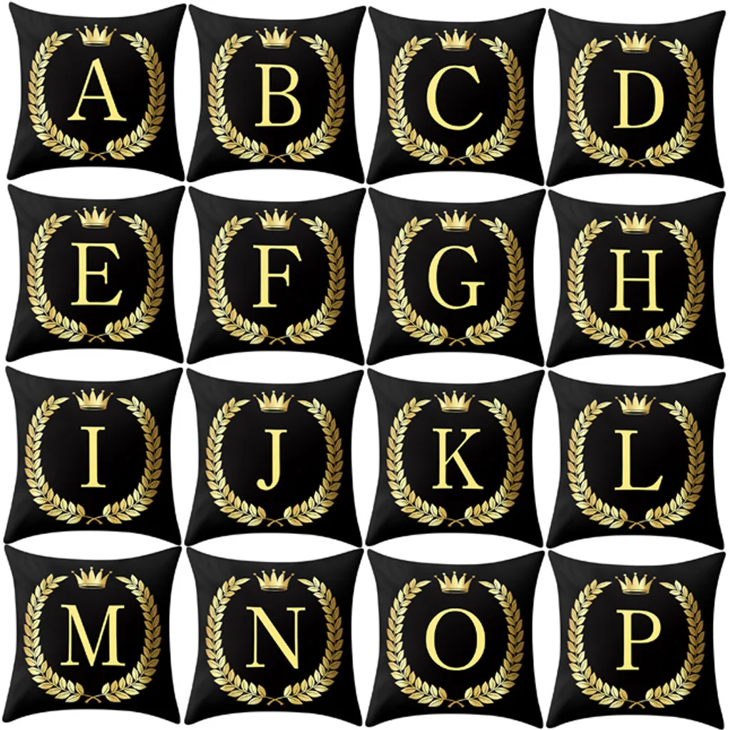 New Tops Black and Gold 26 Letters Printed Pillowcase Sofa Bedroom Cushion Cover Home Decor Accessories Pillow Case Dropshipping | Дом и сад