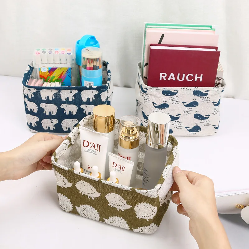 

Корзина для мелочей из хлопка и льна с ручками, водонепроницаемый офисный шкаф для хранения одежды, для макияжа