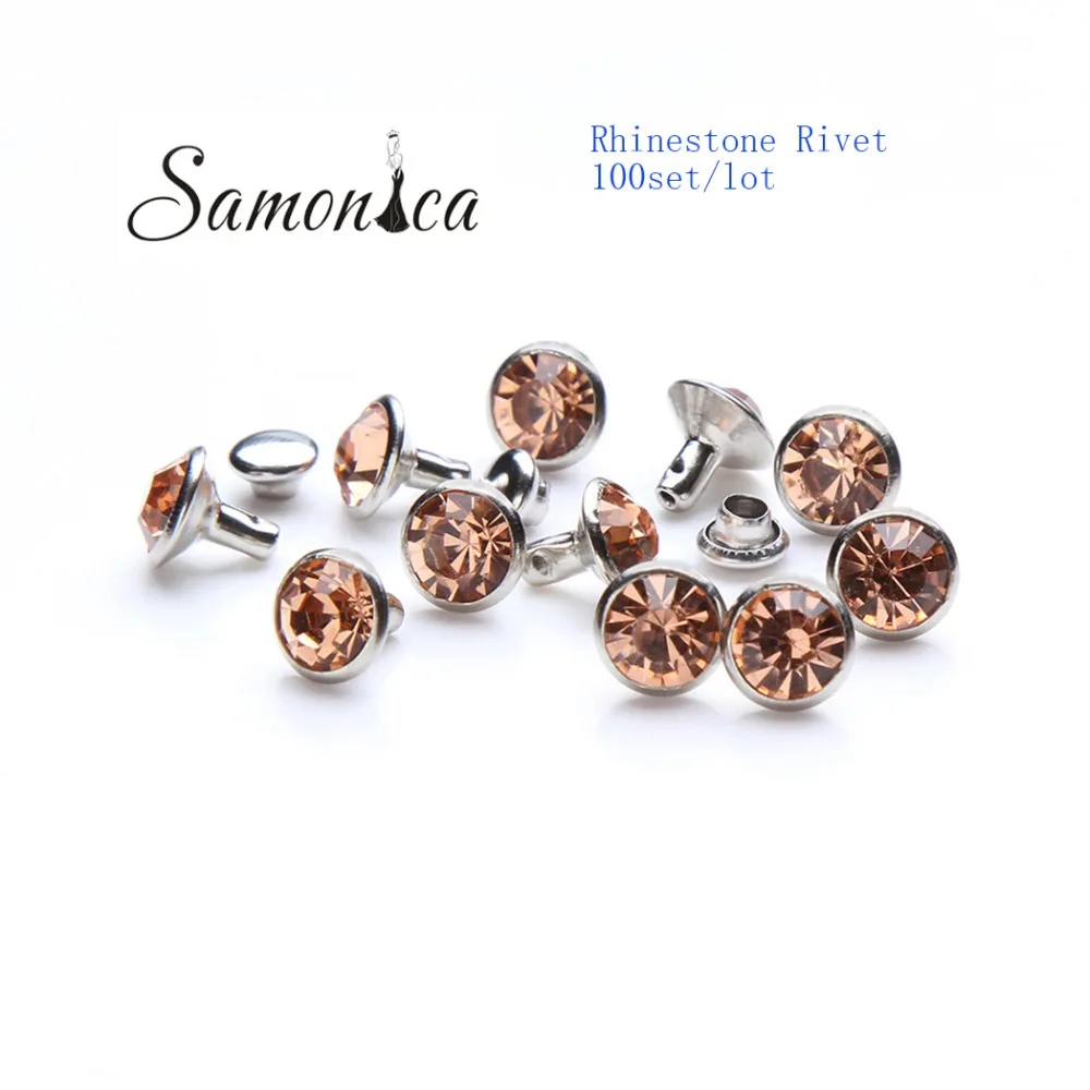 100 набор 8 мм Шампань A + медные Шипы и Заклепки Хрустальные заклепки из горного